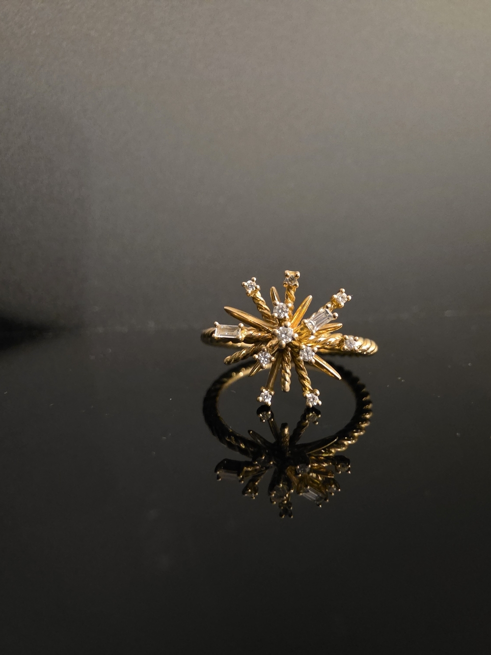 David Yurman Gold Starburst Ring with Clear Stones